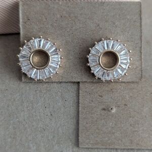 Classic Round CZ Halo Stud Earrings - Gold Tone